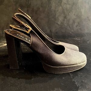 Vintage PRADA sling back black canvas platform heels-89.5 (US 8.5)